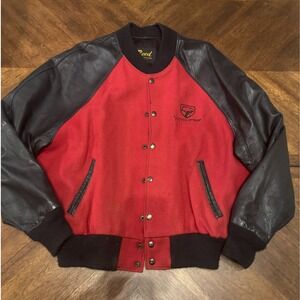Reed Viper SRT 10 Bomber Jacket Red Black Leather Sleeves Snap Front XL USA Made